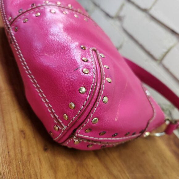 Michael Kors Hot Pink Studded Leather Handbag Satchel Purse - Picture 9 of 15